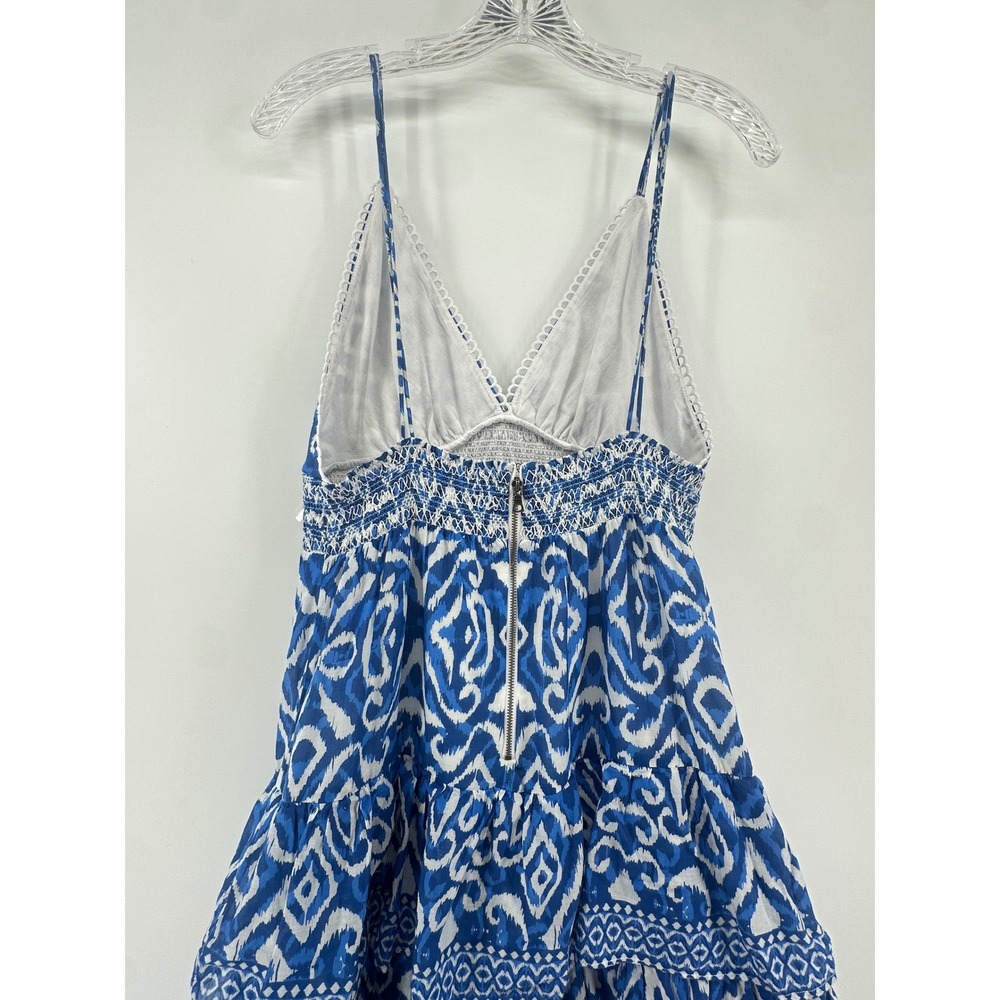 Alice + Olivia Imogene Blue Ikat Tiered Cotton Maxi Dress Size 10 Wedding Guest - Picture 14 of 16